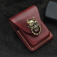 Wine Red Leather Mens Zippo Lighter Cases With Belt Loop Cool Zippo Lighter Holders For Men