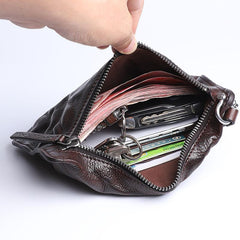 Cool Wrinkled Leather Mens Brown Long Wallet Wristlet Wallet Black Clutch Wallet for Men