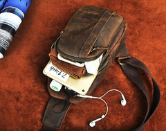 Cool Brown Mens Leather Chest Bags Sling Bag One Shoulder Backpack For Men