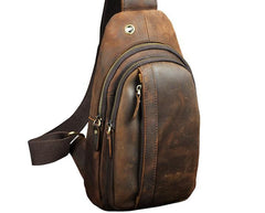 Cool Brown Mens Leather Chest Bags Sling Bag One Shoulder Backpack For Men