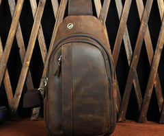 Cool Brown Mens Leather Chest Bags Sling Bag One Shoulder Backpack For Men