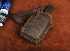Cool Brown Mens Leather Chest Bags Sling Bag One Shoulder Backpack For Men