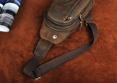 Cool Brown Mens Leather Chest Bags Sling Bag One Shoulder Backpack For Men