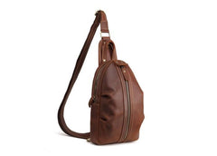 Cool Dark Brown Mens Leather One Shoulder Backpack Chest Bag Sling Bag For Mens