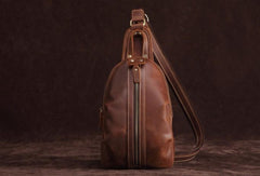 Cool Dark Brown Mens Leather One Shoulder Backpack Chest Bag Sling Bag For Mens