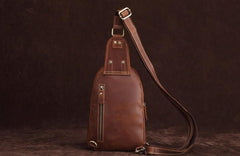 Cool Dark Brown Mens Leather One Shoulder Backpack Chest Bag Sling Bag For Mens