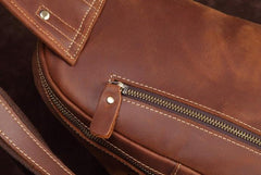 Cool Dark Brown Mens Leather One Shoulder Backpack Chest Bag Sling Bag For Mens