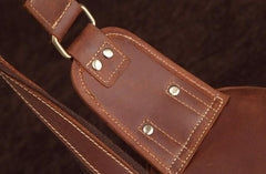 Cool Dark Brown Mens Leather One Shoulder Backpack Chest Bag Sling Bag For Mens