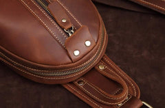Cool Dark Brown Mens Leather One Shoulder Backpack Chest Bag Sling Bag For Mens