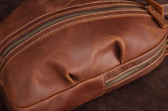 Cool Dark Brown Mens Leather One Shoulder Backpack Chest Bag Sling Bag For Mens