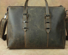 Cool Dark Brown Leather Men Vintage Briefcase 13inch laptop Shoulder Bag Work Bag For Men