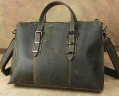 Cool Dark Brown Leather Men Vintage Briefcase 13inch laptop Shoulder Bag Work Bag For Men