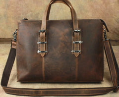 Cool Dark Brown Leather Men Vintage Briefcase 13inch laptop Shoulder Bag Work Bag For Men