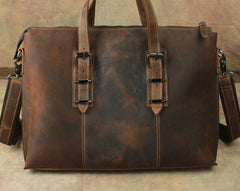 Cool Dark Brown Leather Men Vintage Briefcase 13inch laptop Shoulder Bag Work Bag For Men