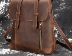 Cool Brown Leather Mens Backpack School Backpack Satchel Backpack for Men
