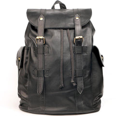 Cool Black Leather Mens Travel Large Backpack Work Handbag 16 inches Work Backpack For Men