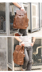 Cool Black Leather Mens Travel Large Backpack Work Handbag 16 inches Work Backpack For Men