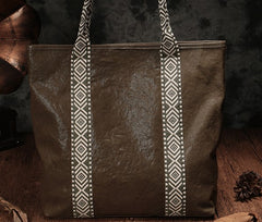 Country Style Black Leather Tote Bag Shopper Bag Brown Tote Purse For Women