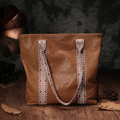 Country Style Black Leather Tote Bag Shopper Bag Brown Tote Purse For Women