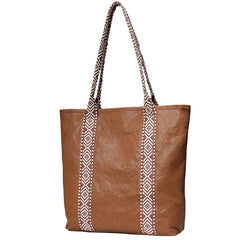 Country Style Black Leather Tote Bag Shopper Bag Brown Tote Purse For Women