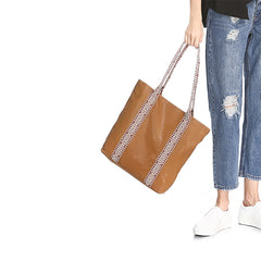 Country Style Black Leather Tote Bag Shopper Bag Brown Tote Purse For Women