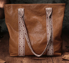 Country Style Black Leather Tote Bag Shopper Bag Brown Tote Purse For Women