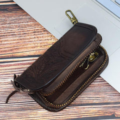 Vintage Embossed Brown Leather Men's Key Wallet Black Key Case Car Car Key Holder For Men