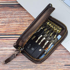 Vintage Embossed Brown Leather Men's Key Wallet Black Key Case Car Car Key Holder For Men