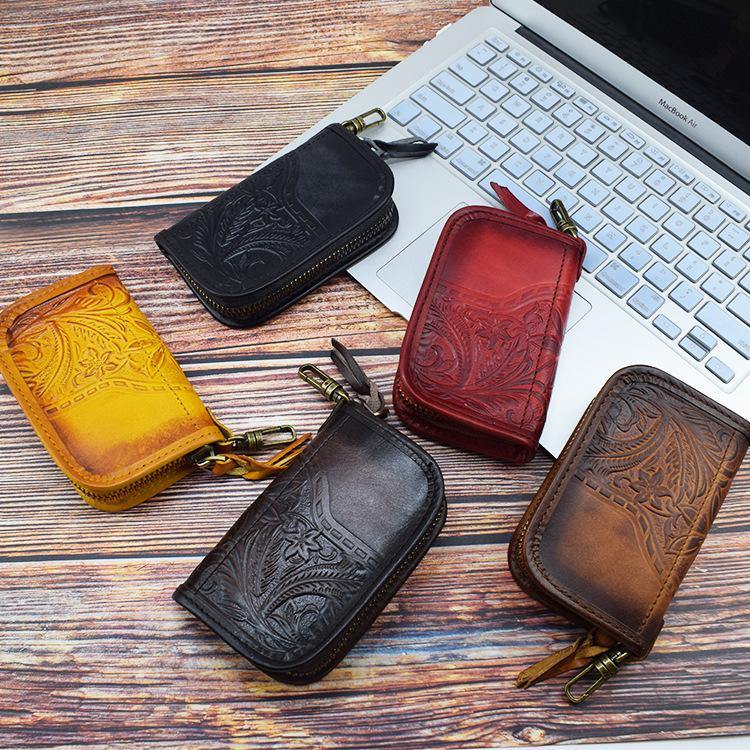 Genuine Cowhide Leather Men’s Keychain Organizer Wallets Brown