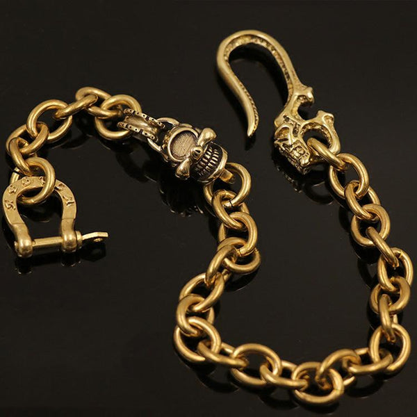 Badass Gold Mens Brass Skull Wallet Chain Pants Chain Skull Biker Wallet CHain F ZLS00281009