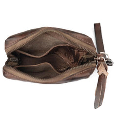 Vintage Leather Brown Men's Coin Wallet Black Wristlet Change Wallet Card Holder For Men