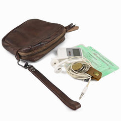 Vintage Leather Brown Men's Coin Wallet Black Wristlet Change Wallet Card Holder For Men