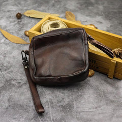 Vintage Leather Brown Men's Coin Wallet Black Wristlet Change Wallet Card Holder For Men