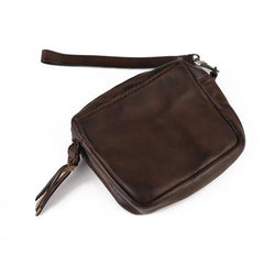 Vintage Leather Brown Men's Coin Wallet Black Wristlet Change Wallet Card Holder For Men
