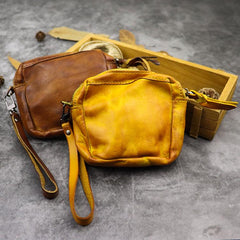 Vintage Leather Brown Men's Coin Wallet Black Wristlet Change Wallet Card Holder For Men