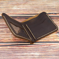 Vintage Dark Brown Leather Men's Small Wallet Bifold billfold Wallet For Men
