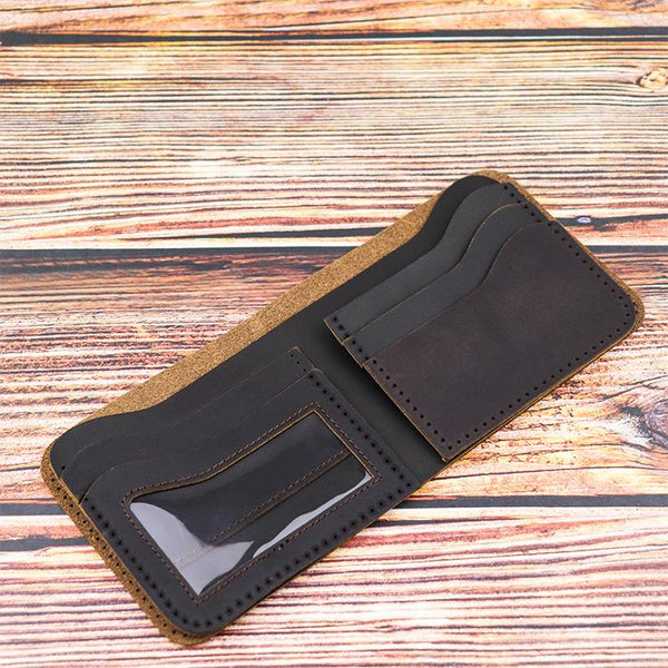 Vintage Dark Brown Leather Men's Small Wallet Bifold billfold Wallet For Men FY00981043