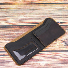 Vintage Dark Brown Leather Men's Small Wallet Bifold billfold Wallet For Men