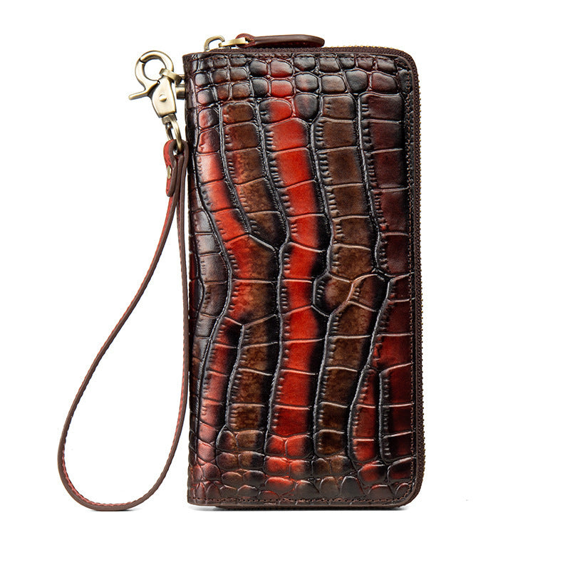 Crocodile Pattern Black&Red Leather Wristlet Wallet Womens Zip Around Wallets CONTRAST COLOR Ladies Zipper Clutch Wallets for Women