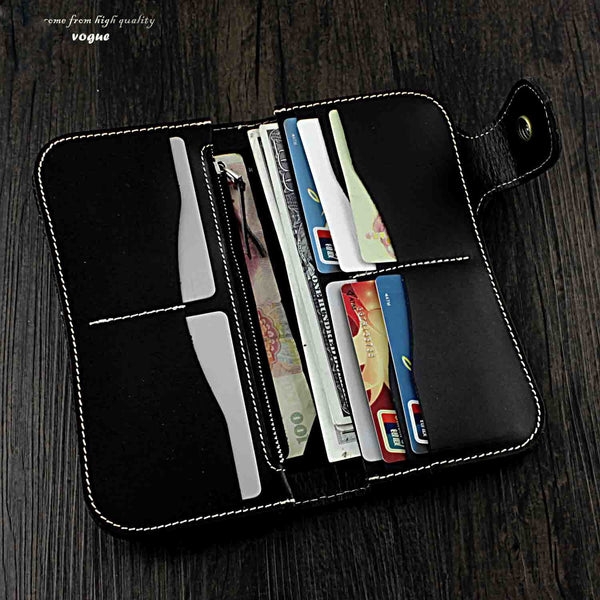Badass Black Leather Men's Long Biker Chain Wallet Long Wallet Chain For Men WG01461004