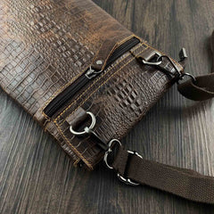 BADASS BROWN LEATHER MENS SMALL VERTICAL SHOULDER BAG SIDE BAG COURIER BAG MESSENGER BAG FOR MEN