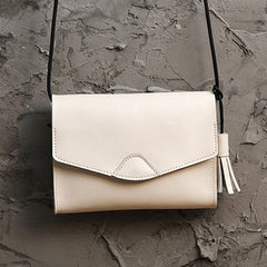 Cute White LEATHER Flip Side Bag Handmade WOMEN Envelope Crossbody BAG Purse FOR WOMEN