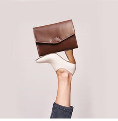 Cute Coffee LEATHER Flip Side Bag Handmade WOMEN Envelope Crossbody BAG Purse FOR WOMEN