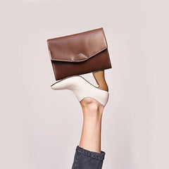 Cute Coffee LEATHER Flip Side Bag Handmade WOMEN Envelope Crossbody BAG Purse FOR WOMEN