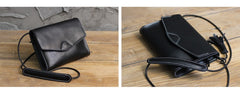 Cute Black LEATHER Flip Side Bag Handmade WOMEN Envelope Crossbody BAG Purse FOR WOMEN