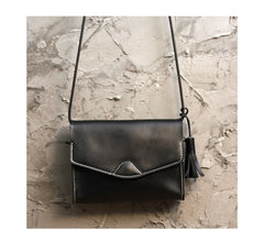 Cute Black LEATHER Flip Side Bag Handmade WOMEN Envelope Crossbody BAG Purse FOR WOMEN