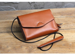 Cute Coffee LEATHER Flip Side Bag Handmade WOMEN Envelope Crossbody BAG Purse FOR WOMEN