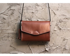 Cute Brown LEATHER Flip Side Bag Handmade WOMEN Envelope Crossbody BAG Purse FOR WOMEN
