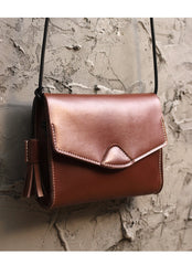 Cute Brown LEATHER Flip Side Bag Handmade WOMEN Envelope Crossbody BAG Purse FOR WOMEN