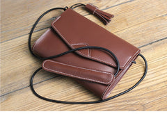 Cute Coffee LEATHER Flip Side Bag Handmade WOMEN Envelope Crossbody BAG Purse FOR WOMEN